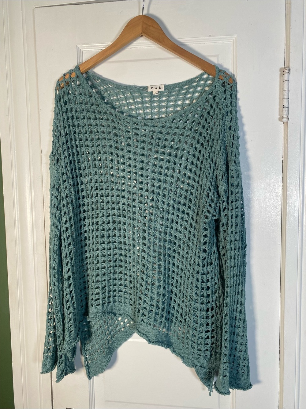 POL Open-Knit Seafoam Green Women’s Sweater size large